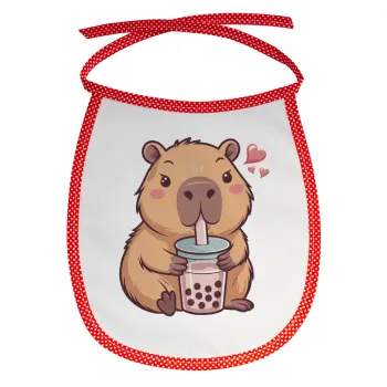 Capybara Bubble Tea, Σαλιάρα μωρού αλέκιαστη με κορδόνι Κόκκινη