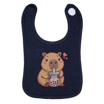 Capybara Bubble Tea, Σαλιάρα με Σκρατς 100% Organic Cotton Μπλε (0-18 months)
