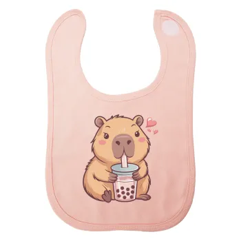 Capybara Bubble Tea, Σαλιάρα με Σκρατς ΡΟΖ 100% Organic Cotton (0-18 months)