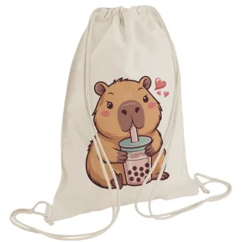 Capybara Bubble Tea, Τσάντα πλάτης πουγκί GYMBAG natural (28x40cm)