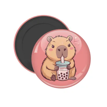 Capybara Bubble Tea, Μαγνητάκι ψυγείου στρογγυλό διάστασης 5cm