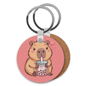 Capybara Bubble Tea, Μπρελόκ Ξύλινο στρογγυλό MDF Φ5cm