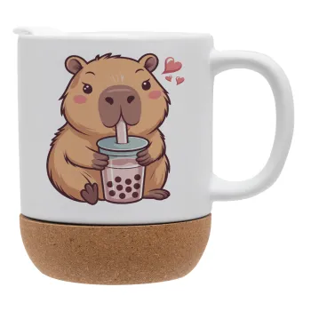 Capybara Bubble Tea, Κούπα, κεραμική με βάση φελού και καπάκι (ΜΑΤ), 330ml