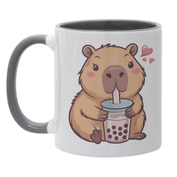 Capybara Bubble Tea, Κούπα χρωματιστή γκρι, κεραμική, 330ml