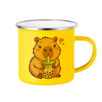 Capybara Bubble Tea, Κούπα Μεταλλική εμαγιέ Κίτρινη 360ml