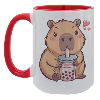 Capybara Bubble Tea, Κούπα Mega 15oz, κεραμική Κόκκινη, 450ml