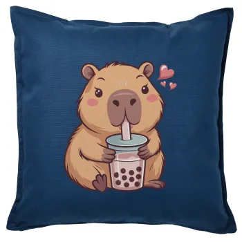 Capybara Bubble Tea, Sofa cushion Blue 50x50cm includes filling