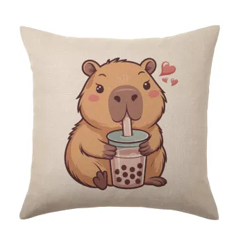 Capybara Bubble Tea, Μαξιλάρι καναπέ ΛΙΝΟ 40x40cm περιέχεται το  γέμισμα