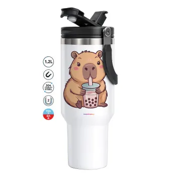 Capybara Bubble Tea, Mega Tumbler με καπάκι, διπλού τοιχώματος (θερμό) 1,2L