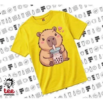 Capybara Bubble Tea, yellow childrens T-Shirt made of 100% cotton, for every day. Vegan & OEKO-TEX certified.