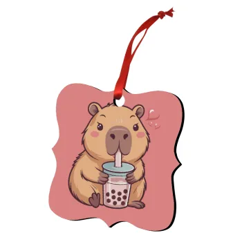 Capybara Bubble Tea, Στολίδι Χριστουγεννιάτικο στολίδι polygon ξύλινο 7.5cm