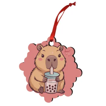 Capybara Bubble Tea, Στολίδι Χριστουγεννιάτικο στολίδι snowflake ξύλινο 7.5cm