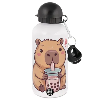 Capybara Bubble Tea, Μεταλλικό παγούρι νερού, Λευκό, αλουμινίου 500ml