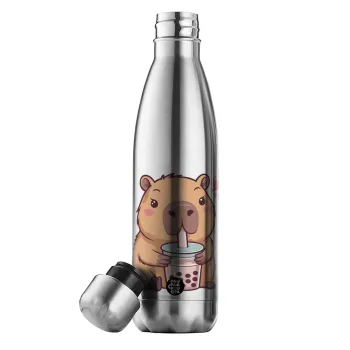 Capybara Bubble Tea, Μεταλλικό παγούρι θερμός Inox (Stainless steel), διπλού τοιχώματος, 500ml