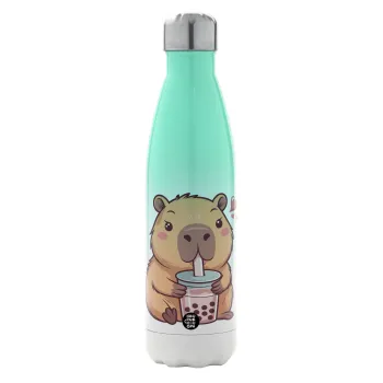 Capybara Bubble Tea, Metal mug thermos Green/White (Stainless steel), double wall, 500ml