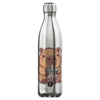 Capybara Bubble Tea, Μεταλλικό παγούρι θερμός Inox (Stainless steel), διπλού τοιχώματος, 750ml