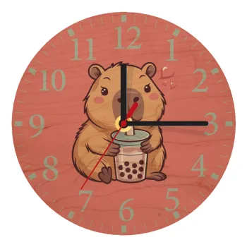 Capybara Bubble Tea, Ρολόι τοίχου ξύλινο plywood (20cm)