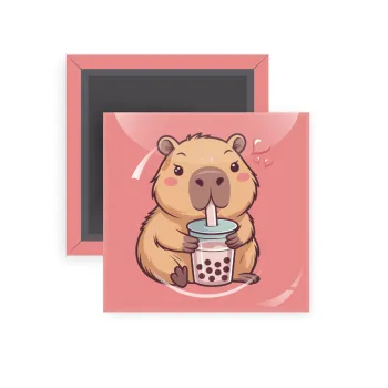 Capybara Bubble Tea, Μαγνητάκι ψυγείου τετράγωνο διάστασης 5x5cm