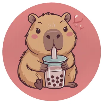 Capybara Bubble Tea, Mousepad Round 20cm