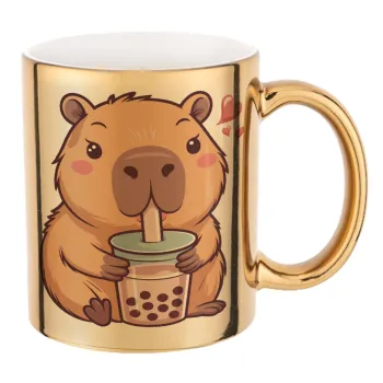 Capybara Bubble Tea, Κούπα κεραμική, χρυσή καθρέπτης, 330ml