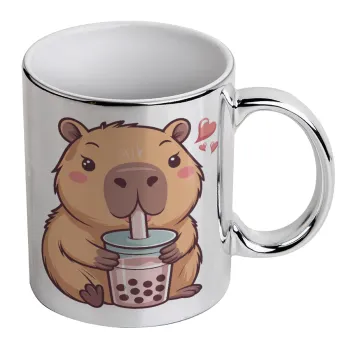 Capybara Bubble Tea, Mug ceramic, silver mirror, 330ml