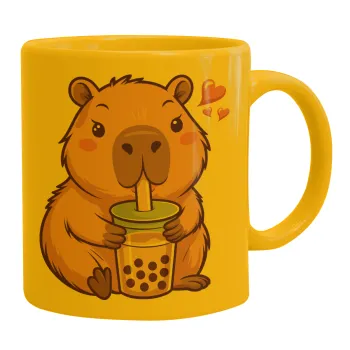 Capybara Bubble Tea, Κούπα, κεραμική κίτρινη, 330ml