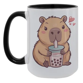 Capybara Bubble Tea, Κούπα Mega 15oz, κεραμική Μαύρη, 450ml