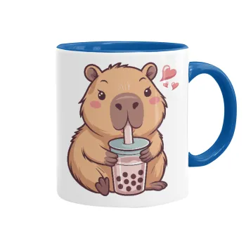 Capybara Bubble Tea, Κούπα χρωματιστή μπλε, κεραμική, 330ml