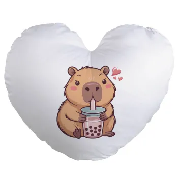 Capybara Bubble Tea, Μαξιλάρι καναπέ καρδιά 40x40cm περιέχεται το  γέμισμα