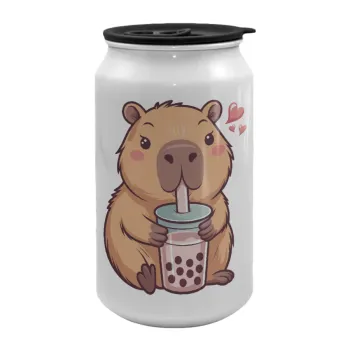 Capybara Bubble Tea, Κούπα ταξιδιού μεταλλική με καπάκι (tin-can) 500ml