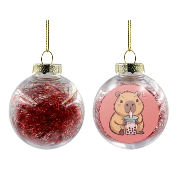 Capybara Bubble Tea, Transparent Christmas tree ball ornament with red filling 8cm
