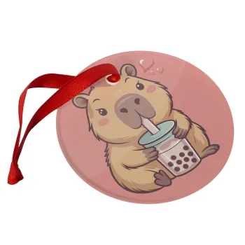Capybara Bubble Tea, Στολίδι Χριστουγεννιάτικο στολίδι γυάλινο 9cm