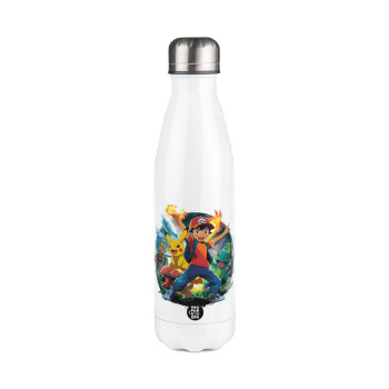 Ash Ketchum & Pikachu, Metal mug thermos White (Stainless steel), double wall, 500ml