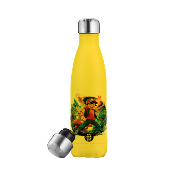 Ash Ketchum & Pikachu, Μεταλλικό παγούρι θερμός Κίτρινος (Stainless steel), διπλού τοιχώματος, 500ml