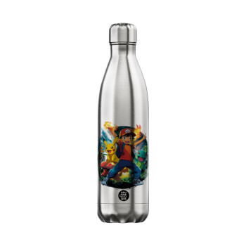 Ash Ketchum & Pikachu, Μεταλλικό παγούρι θερμός Inox (Stainless steel), διπλού τοιχώματος, 750ml