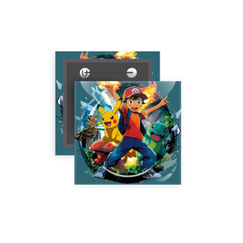 Ash Ketchum & Pikachu, Κονκάρδα παραμάνα τετράγωνη 5x5cm