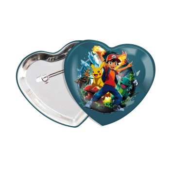 Ash Ketchum & Pikachu, Κονκάρδα παραμάνα καρδιά (57x52mm)