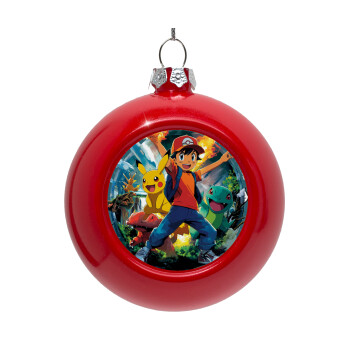 Ash Ketchum & Pikachu, Στολίδι Χριστουγεννιάτικη μπάλα δένδρου Κόκκινη 8cm