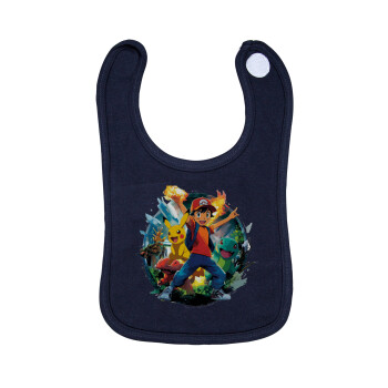 Ash Ketchum & Pikachu, Σαλιάρα με Σκρατς 100% Organic Cotton Μπλε (0-18 months)