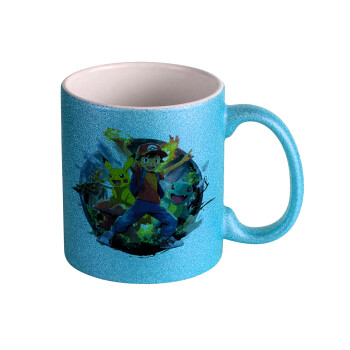 Ash Ketchum & Pikachu, Κούπα Σιέλ Glitter που γυαλίζει, κεραμική, 330ml