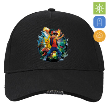Ash Ketchum & Pikachu, Καπέλο Εργασίας & Δραστηριοτήτων με LED Φως - Ιδανικό για Νύχτα & Χαμηλό Φωτισμό (100% ΒΑΜΒΑΚΕΡΟ, ΕΝΗΛΙΚΩΝ, UNISEX)
