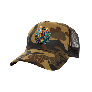 Ash Ketchum & Pikachu, Καπέλο Ενηλίκων Structured Trucker, με Δίχτυ, (παραλλαγή) Army (100% ΒΑΜΒΑΚΕΡΟ, ΕΝΗΛΙΚΩΝ, UNISEX, ONE SIZE)