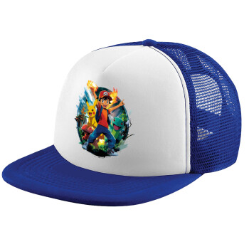 Ash Ketchum & Pikachu, Καπέλο Ενηλίκων Soft Trucker με Δίχτυ Blue/White (POLYESTER, ΕΝΗΛΙΚΩΝ, UNISEX, ONE SIZE)