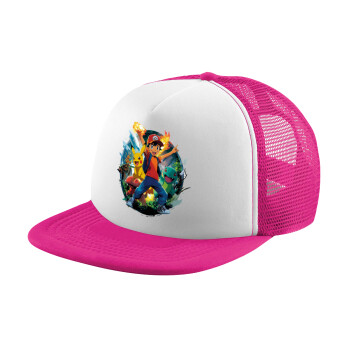 Ash Ketchum & Pikachu, Καπέλο Ενηλίκων Soft Trucker με Δίχτυ Pink/White (POLYESTER, ΕΝΗΛΙΚΩΝ, UNISEX, ONE SIZE)