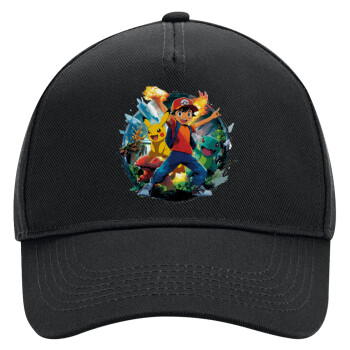 Ash Ketchum & Pikachu, Adult Ultimate Hat BLACK, (100% COTTON DRILL, ADULT, UNISEX, ONE SIZE)