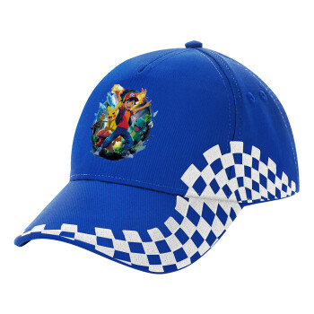 Ash Ketchum & Pikachu, Καπέλο Ενηλίκων Ultimate ΜΠΛΕ RACING, (100% ΒΑΜΒΑΚΕΡΟ DRILL, ΕΝΗΛΙΚΩΝ, UNISEX, ONE SIZE)