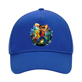 Ash Ketchum & Pikachu, Καπέλο Ενηλίκων Ultimate ΜΠΛΕ, (100% ΒΑΜΒΑΚΕΡΟ DRILL, ΕΝΗΛΙΚΩΝ, UNISEX, ONE SIZE)