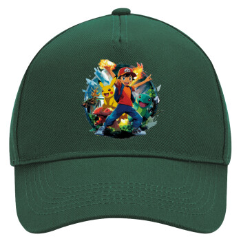 Ash Ketchum & Pikachu, Adult Ultimate Hat GREEN, (100% COTTON DRILL, ADULT, UNISEX, ONE SIZE)