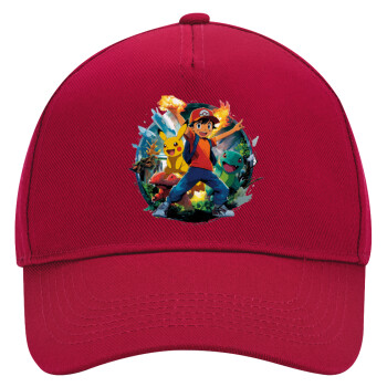 Ash Ketchum & Pikachu, Adult Ultimate Hat RED, (100% COTTON DRILL, ADULT, UNISEX, ONE SIZE)