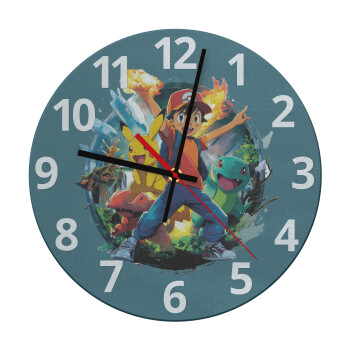 Ash Ketchum & Pikachu, Ρολόι τοίχου γυάλινο (30cm)